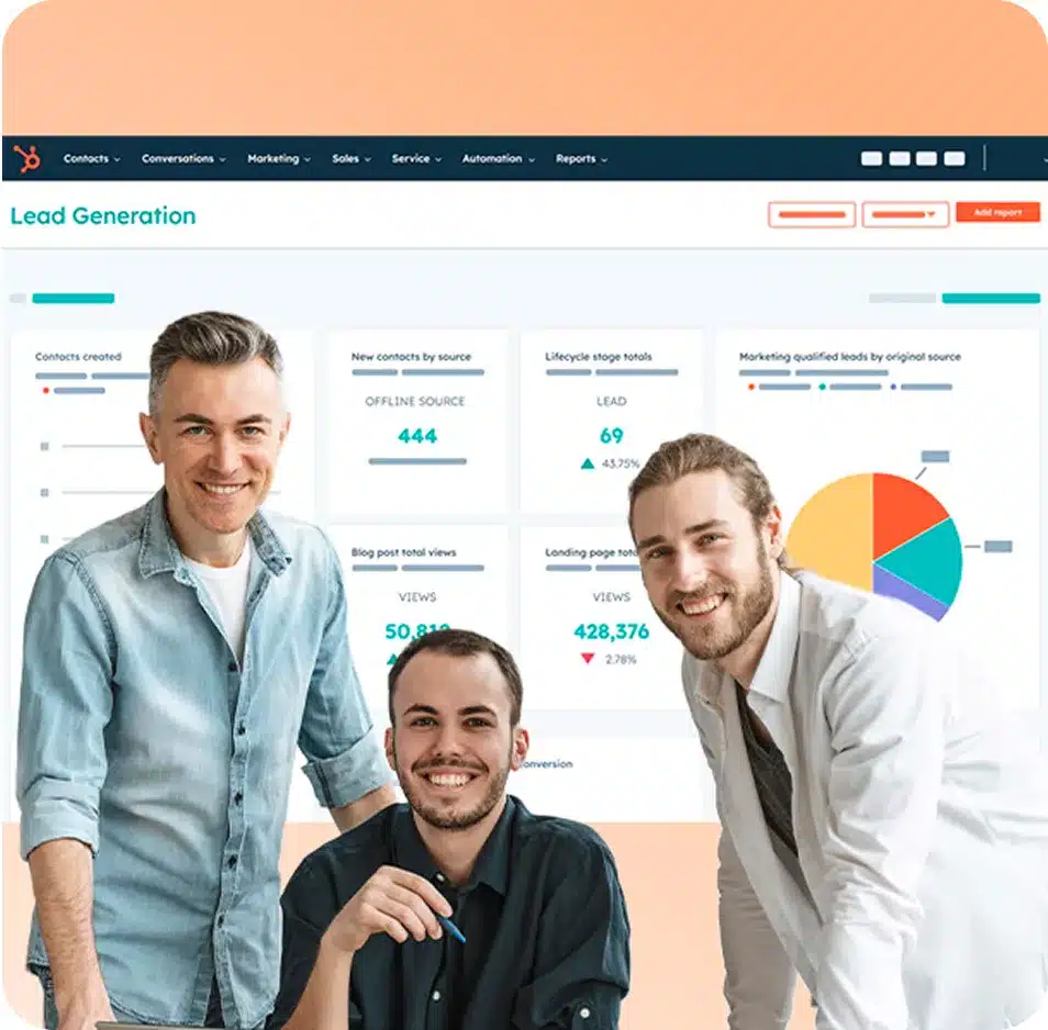 Illustration d'une équipe exploitant les fonctionnalités d'HubSpot.
