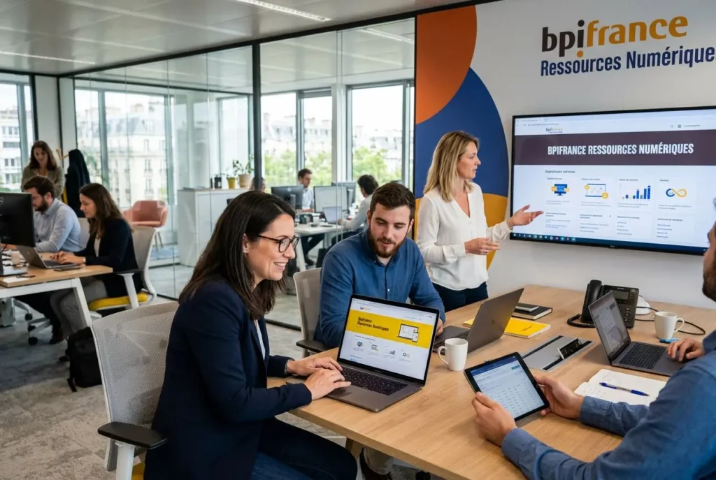 Équipe consultant les ressources numériques Bpifrance
